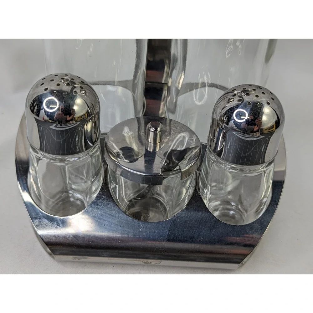 Borgonovo Condiment Set Salt Pepper‎ Metal Holder Italy